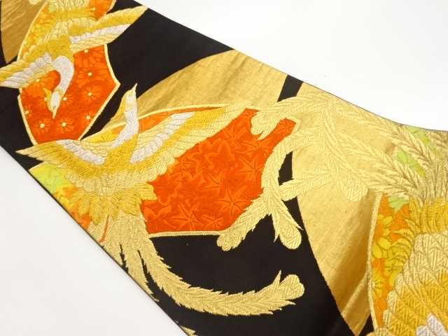 地紙に菊・紅葉・鳳凰模様織出し袋帯